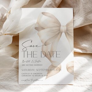 Beige Bow Save the Date Card Template Elegant Save the Date Beige Bow Modern Minimal Printable Save The Date Invitation Bow Printable B2