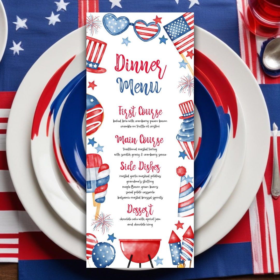 EDITABLE 4th of July Party Menu Card Template Printable Fourth of July EDITABLE 4th of July Party Menu Card Template Printable Fourth of July