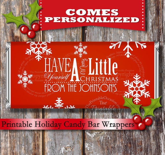 PERSONALIZED Red Christmas Candy Bar Wrapper, Printable Christmas Candy Bar Wrapper, Snowflakes, Stocking Stuffer, Snowflake Candy Bar Wrap Il_570xn