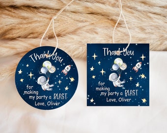 Editable Outer Space Favor Tags Space Birthday Thank you Sticker Galaxy Gift tags Trip Around the Sun Planets Template Corjl Printable SP1