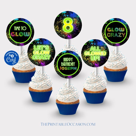 EDITABLE Glow Party Cupcake Toppers Template, Glow Cupcake Toppers