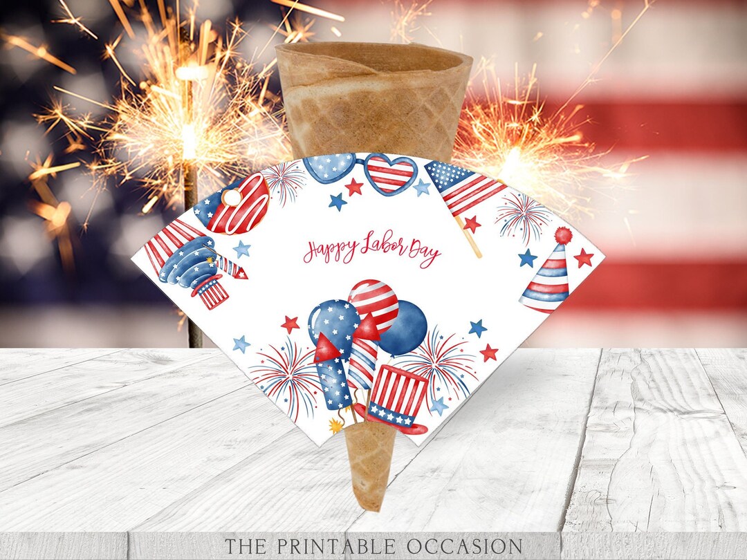 Labor Day Ice Cream Cone Wrapper, Printable Labor Day Ice Cream Cone