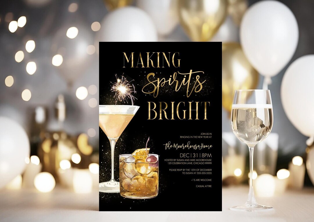 EDITABLE New Years Party Invitation Template Making Spirits Bright New ...