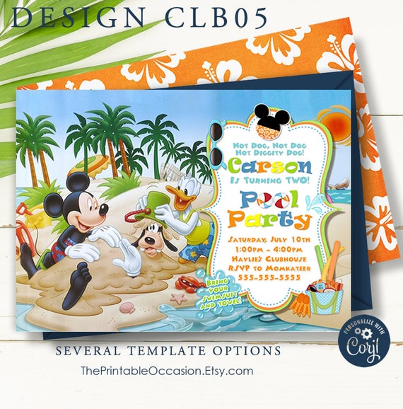 EDITABLE Pool Party Invitation, Mickey Mouse Pool Party Invitation, Birthday Party, Beach, Invitations, Printable, Instant Download, Corjl Il_570xn