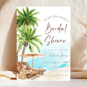 Summer Beach Bridal Shower Invitation, Tropical Bride, Ocean Bridal Shower, Champagne Bridal Shower Invitation Template, Download BE2