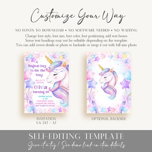 Unicorn Birthday Invitation Magical Editable Unicorn Birthday Invite Unicorn Party Invitation Unicorn Thank You Tag Printable Invitation