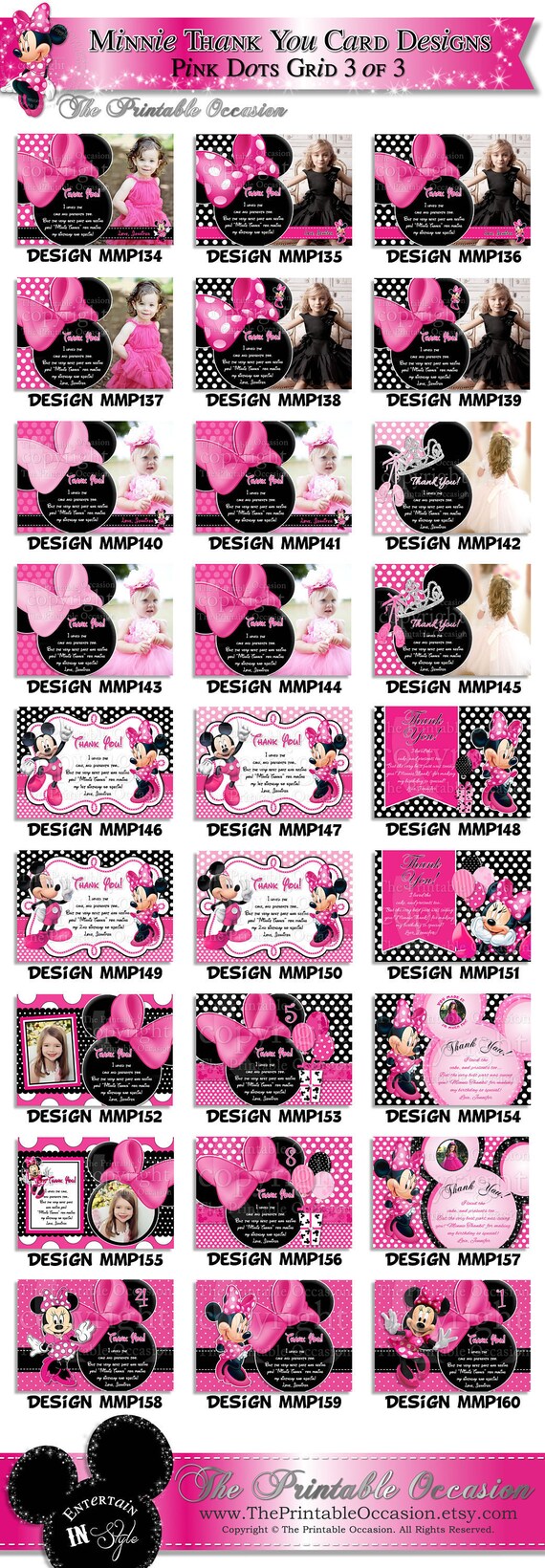 Minnie Mouse Thank You Card with Photo, Minnie Thank You Card Note, Minnie Mouse Printable Thank You matches Birthday Invitation, Pink Il_570xn