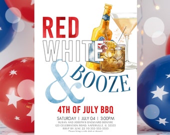 EDITABLE 4th of July Party Invitation Template Red White and Booze 4th of July Backyard BBQ Invitation Printable 4th July BBQ Invitation P1