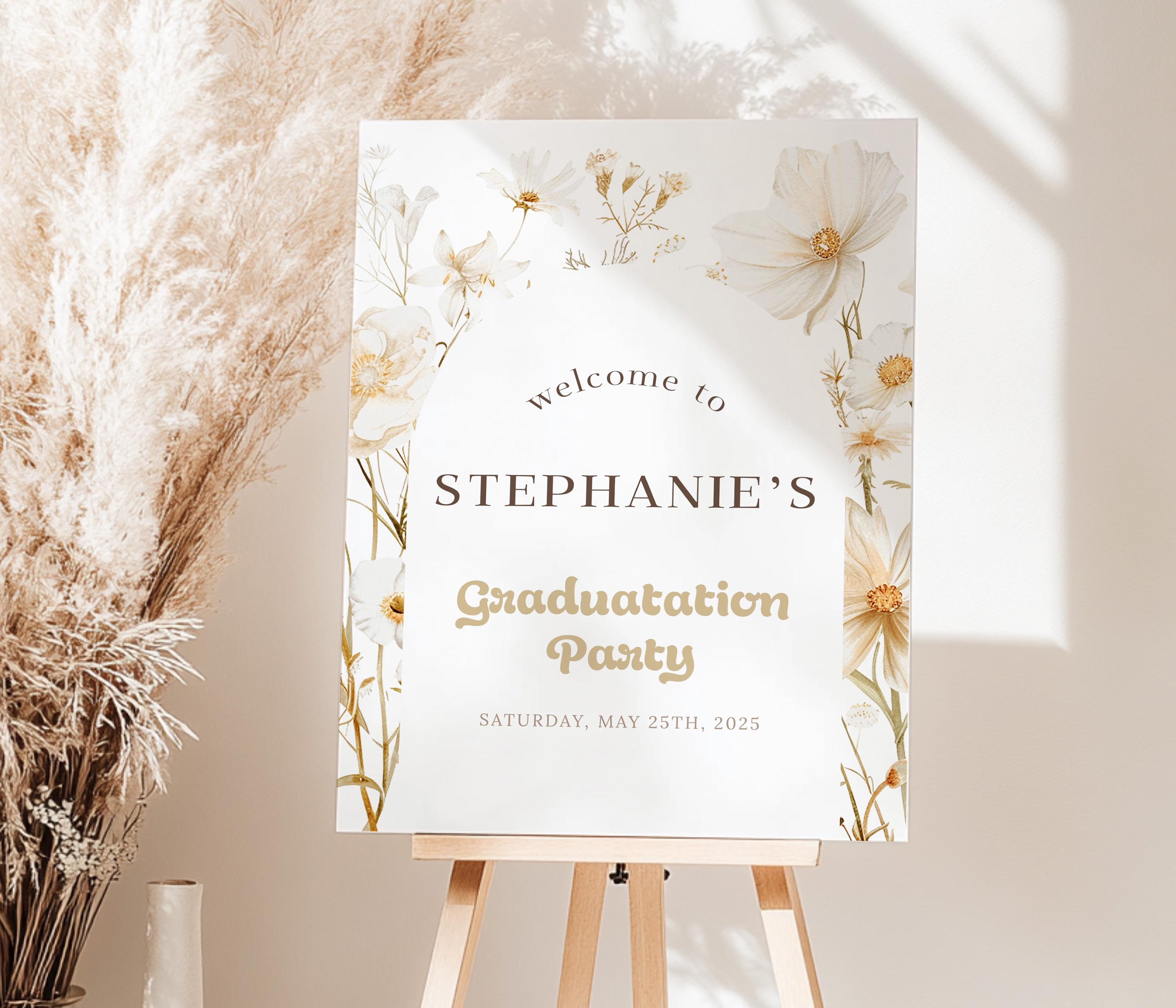 Editable Boho Graduation Welcome Sign Wildflower Grad Party Entrance ...