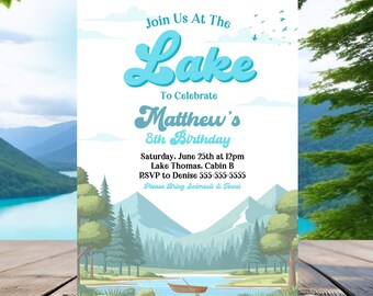 Editable Lake Birthday Party Invitation Boat Lake Birthday Party Summer Lake Water Party Join Us At The Lake Party Instant Download L1B