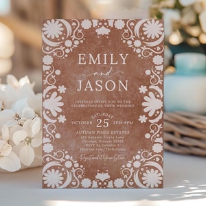 Modern Mexican Wedding Invitation Template Rustic Terracotta Papel Picado Talavera Editable Canva Digital Download Printable Invite FT1