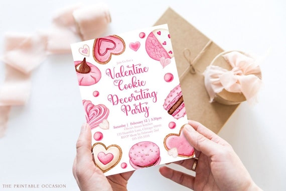 EDITABLE Valentines Cookie Decorating Party Invitation, Valentine's Day Party Cookie Invitation Template, Class Invite, Instant Download VD Il_570xn
