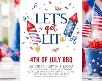 EDITABLE 4th of July Party Invitation Template Lets Get Lit 4th of July Backyard BBQ Printable  Invitation 4th July BBQ Invitation P1