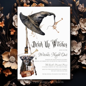Editable Halloween Invitation Template, Drink Up Witches Halloween Invite, Printable Witch&#39;s Night Out Invitation, Adult Halloween Party W3