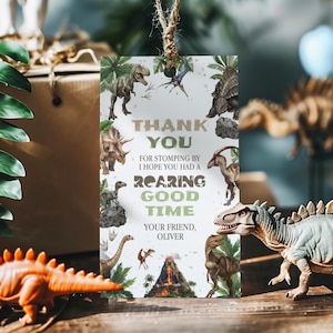 Editable Three Rex Birthday Favor Tags Dinosaur Party Favors Thank You For Stomping By Dino Gift Tag Printable Template Instant download D1