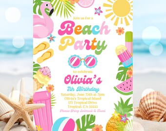 EDITABLE Beach Birthday Party Invitation Tropical Splish Splash Girly Beach Party Invite Summer Party At The Beach Instant Download P5