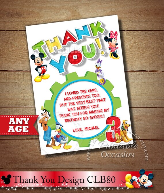 Mickey Mouse Thank You Card, Clubhouse Thank You Card, Mickey and Friends Thank You Card, DIY, Disney Printable Thank You Card Il_570xn