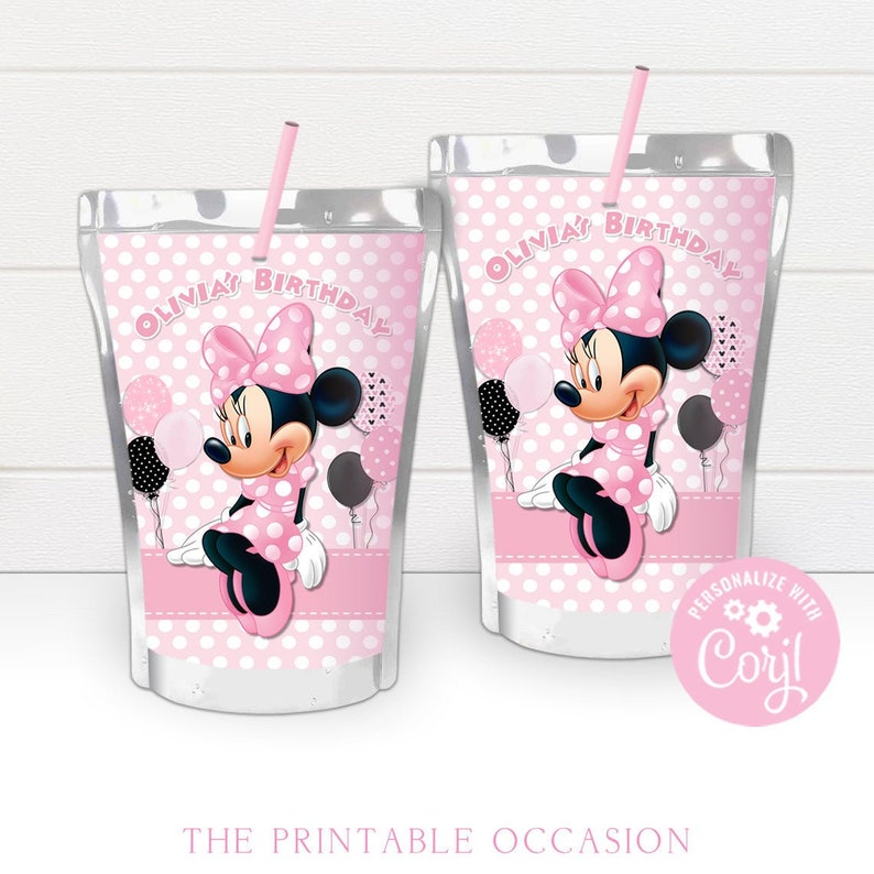 EDITABLE Pink Minnie Mouse CapriSun Juice Pouch Labels Etsy