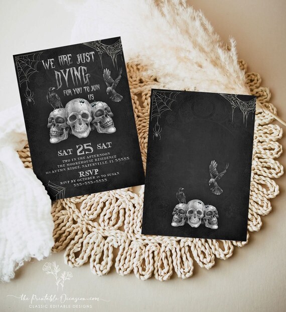 EDITABLE Adult Halloween Party Invitation Template Skeleton Raven Crow