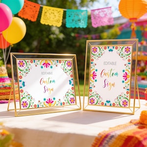 Editable Custom Fiesta Sign Cinco de Mayo Party Sign Fiesta Décor Mexico Floral Table Sign Printable Birthday Table Sign Canva Template FE1