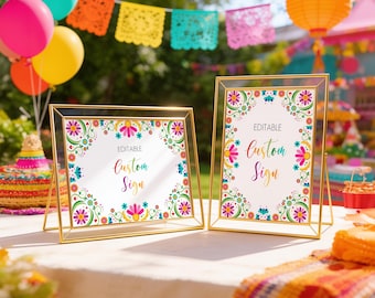 Placa de Festa Personalizada Editável, Placa para Festa Cinco de Mayo, Decoração de Festa Mexicana, Placa de Mesa Floral, Placa de Mesa de Aniversário Imprimível, Modelo Canva FE1
