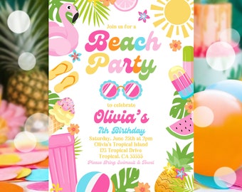 EDITABLE Beach Birthday Party Invitation Tropical Splish Splash Girly Beach Party Invite Summer Party At The Beach Instant Download P5