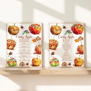 Editable Caramel Apple Bar Menu Sign Candy Apple Bar Sign Caramel Apple Menu Sign Candy Apple Station Birthday Party Baby Shower Bonfire CA1 image 1