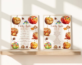 Editable Caramel Apple Bar Menu Sign Candy Apple Bar Sign Caramel Apple Menu Sign Candy Apple Station Birthday Party Baby Shower Bonfire CA1