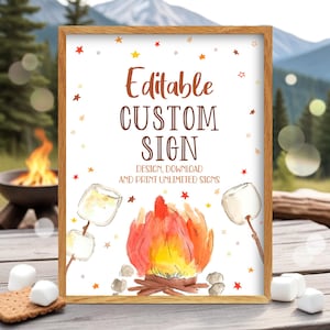 Editable Custom Smores Sign Template Printable Smores Birthday Party Bar Sign Template Custom Smores Table Sign Bar Station Bar Sign SM3