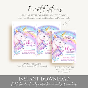 Unicorn Birthday Invitation Rainbow Unicorn Party Gold Glitter Pink Girl Magical Day Invites Digital Editable Printable Download UN1 image 5