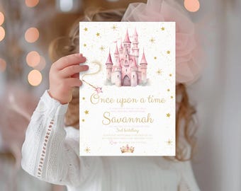 Princess Birthday Invitation Once Upon a Time Party Invite Magical Castle Birthday Invitation Editable Template Instant Download Canva PR1