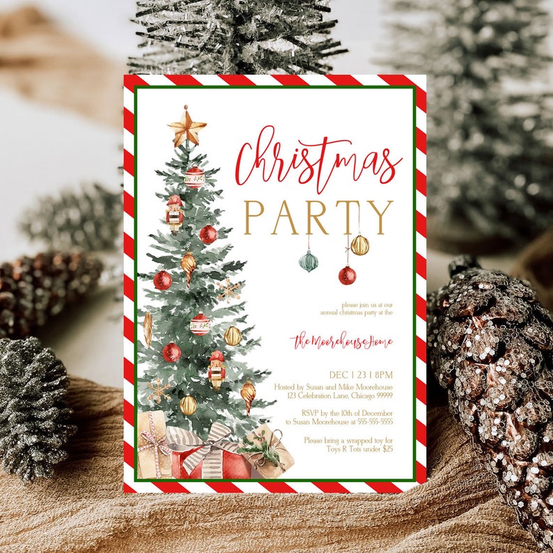 Christmas Party Invitation, Christmas Party Invite, Christmas Party Printable, Holiday Party Invitation, Christmas Invitation Download T2C image 2