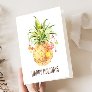 Cartão de Natal com Abacaxi Cartão de Natal Tropical Editável Cartão de Natal Tropical para Imprimir Cartão de Saudação com Abacaxi Cartão de Natal com Abacaxi Tropical TC1
