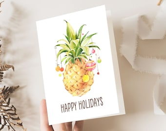 Pineapple Christmas Card, Tropical Christmas Card, Pineapple Greeting Card, Cute Holiday Card Christmas Party Instant Download Printable TC1