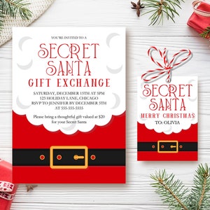 Editable Secret Santa Invitation Template Christmas Gift Exchange Invitation Secret Santa Party Gift Exchange Party Invite, Digital
