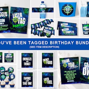 EDITABLE Laser Tag Invitation Bundle Neon Laser Tag Birthday Invitation Gift Tags Bunting Water Label Cupcake Toppers Signs Thank You LT1