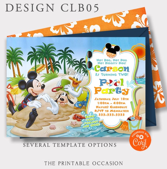 EDITABLE Pool Party Invitation, Mickey Mouse Pool Party Invitation, Birthday Party, Beach, Invitations, Printable, Instant Download, Corjl Il_570xn
