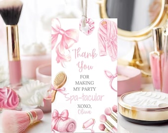 Editable Spa Birthday Party Favor Tags Pamper Party Thank You Tags Pink Spa Party Favors Printable Gift Tags Canva Template SP3