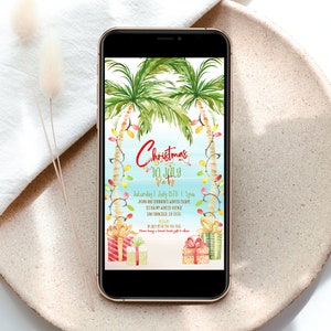 Tropical Christmas Evite Electronic Invitation Christmas In July Party Evite Template Editable Tropical Christmas Mobile Evite Digital TC1