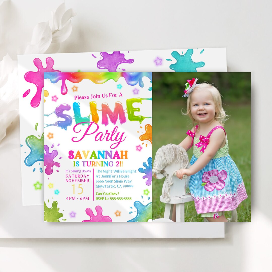 Editable Slime Party Birthday Invitation Template, Customizable DIY ...