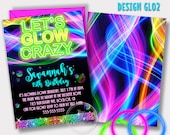 SAME DAY SVC Glow Birthday Invitation, Neon Glow Birthday Party invitation, Glow In The Dark, Blacklight Invitation, Teen Birthday Il_170x135