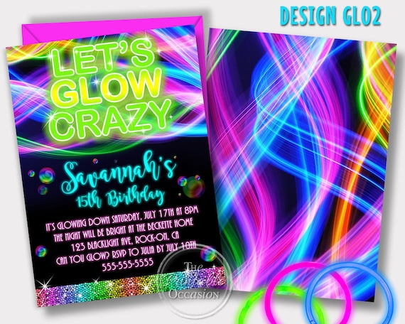 SAME DAY SVC Glow Birthday Invitation, Neon Glow Birthday Party invitation, Glow In The Dark, Blacklight Invitation, Teen Birthday Il_570xn