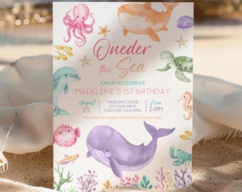 Oneder the Sea Birthday Invitation Girl 1st Birthday Ocean Birthday Invite Under the Sea Party Invite Editable Template Printable OA2