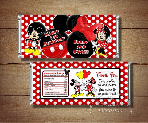 Mickey and Minnie Mouse Candy Bar Wrapper for Twins and Siblings, Twin Mickey Mouse, Twin Minnie Mouse, Candy Bar Wrapper, Siblings Wrapper Il_570xn
