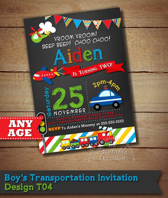 SALE!! Transportation Invitation, Transportation Birthday, Cars Trucks Planes Invitation, Transportation Party, Chalkboard Invitation, DIY Il_570xn