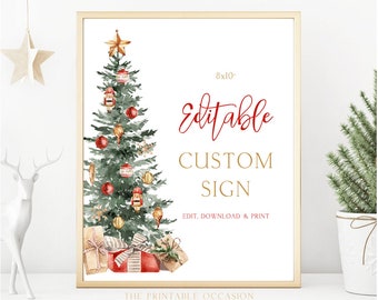 Christmas Party Custom Text Sign, Editable Christmas Tree Party Decor Holiday Banner Personalized Announcement Printable Poster Template T2C