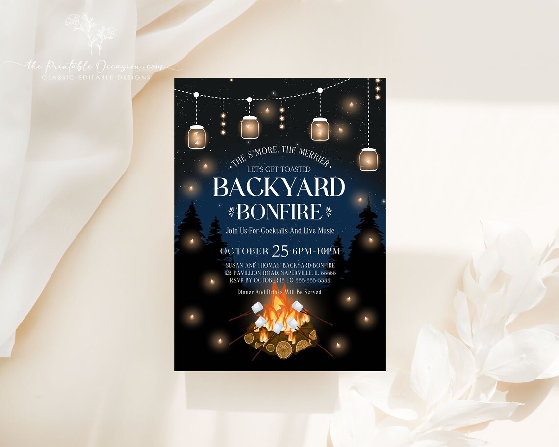Bonfire Party Invitation Template Bonfire Birthday Party - Etsy