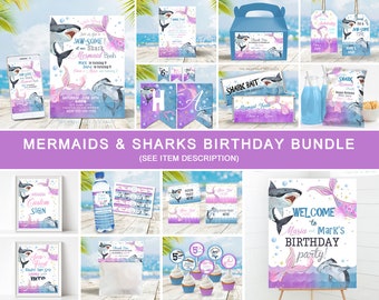 Sharks and Mermaids Invitation Bundle, Sharks and Mermaids Birthday Invitations, Joint Birthday Invitations Under the Sea Invitations SH1