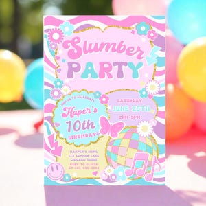 Editable Slumber Birthday Party Invitation Preppy Tween Teen Varsity Fashion Sleepover Party Slumber Pajama Party Instant Download TW4