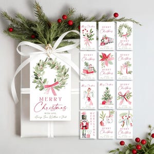 Bearbeitbare Vorlagen für Weihnachtsgeschenkanhänger, handgezeichnete Geschenkanhänger zum Ausdrucken, Weihnachtsaufkleber CH1